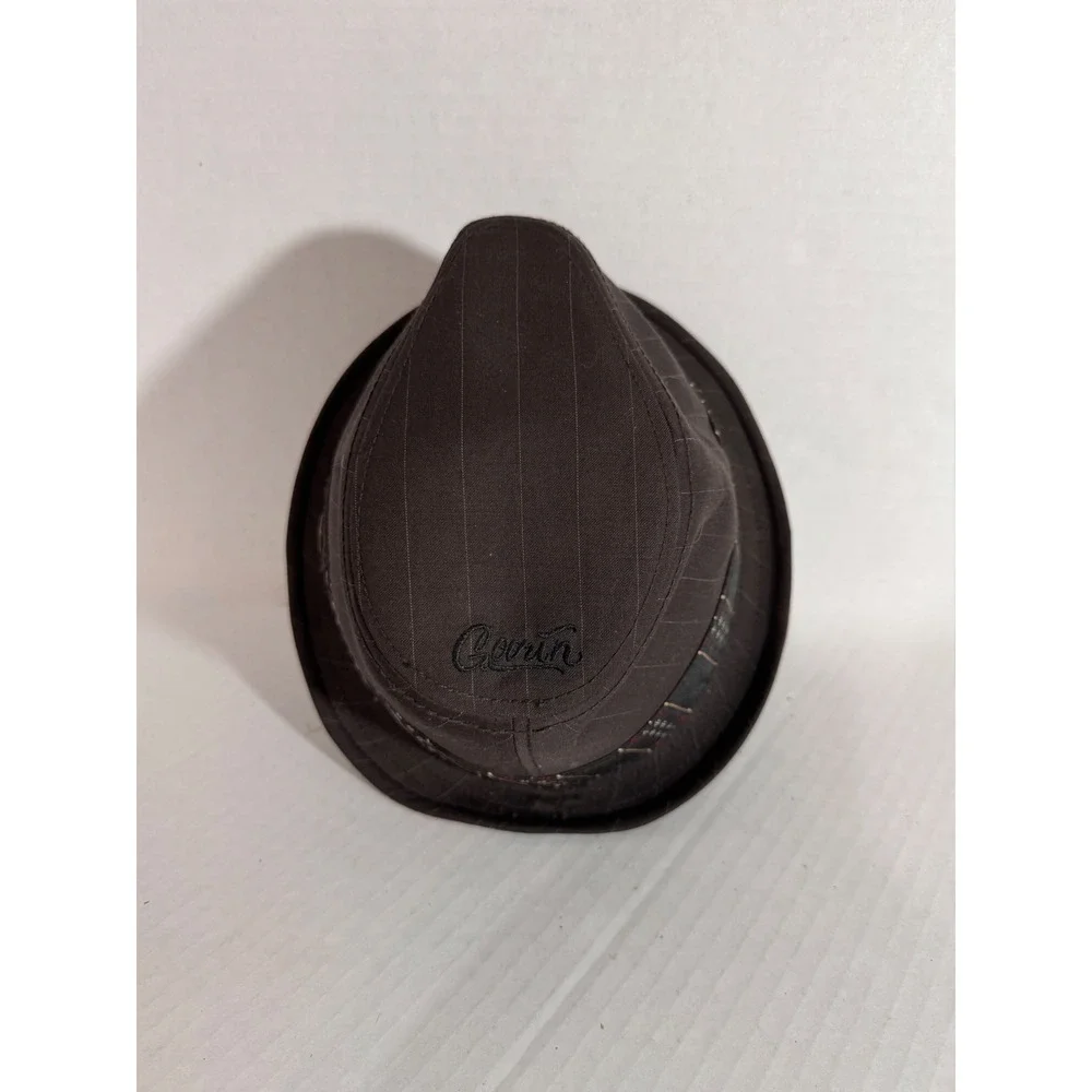 Goorin Bros Brown Pinstripe Wool Blend Fedora Hat Small Brass Logo Pin Band